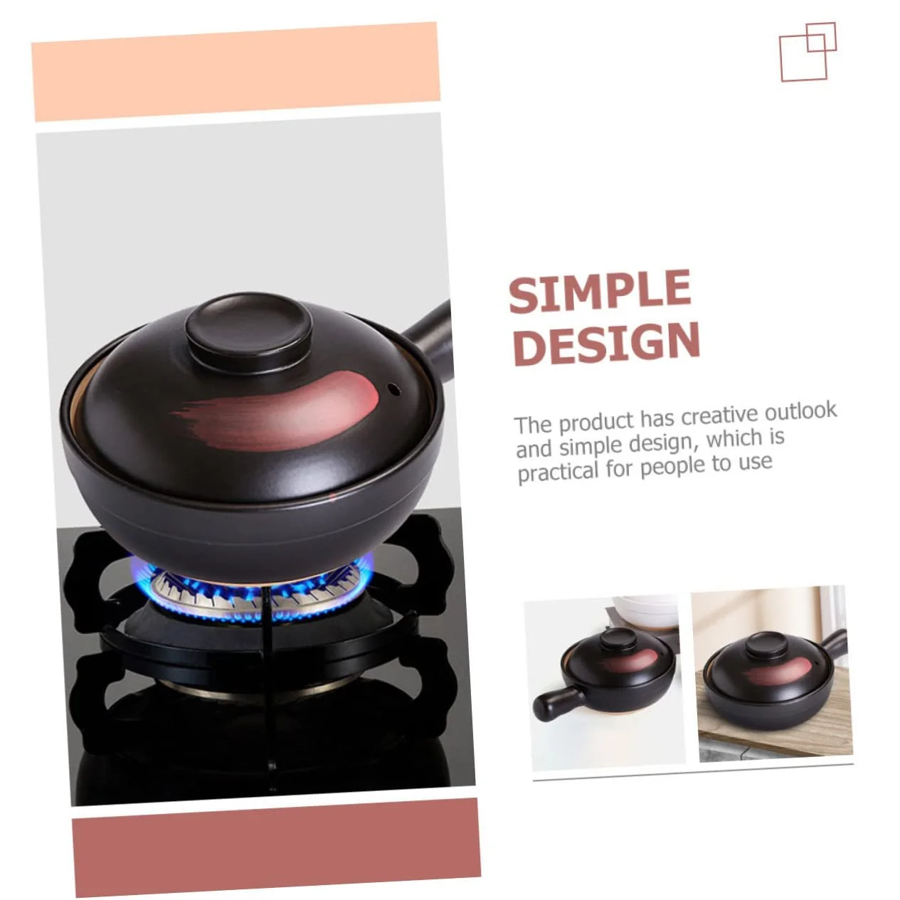 Жаровня глиняний з ручкою термостійкий для газових плит чорна з візерунком, фото №3