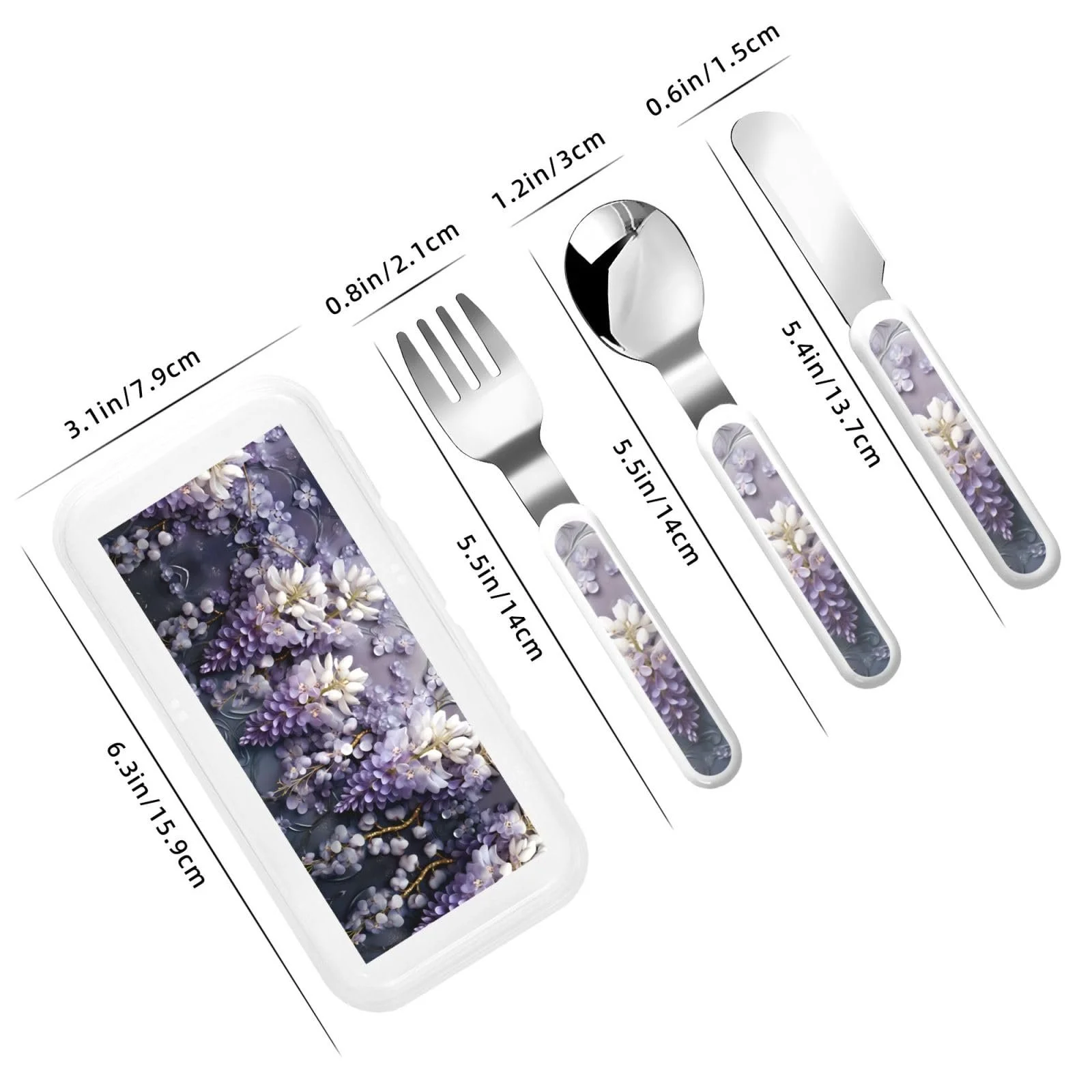 Набір дитячих столових приборів з малюнком Lots of Violets, три предмети, фото №3 Набір дитячих столових приборів з малюнком Lots of Violets, три предмети, фото №3
