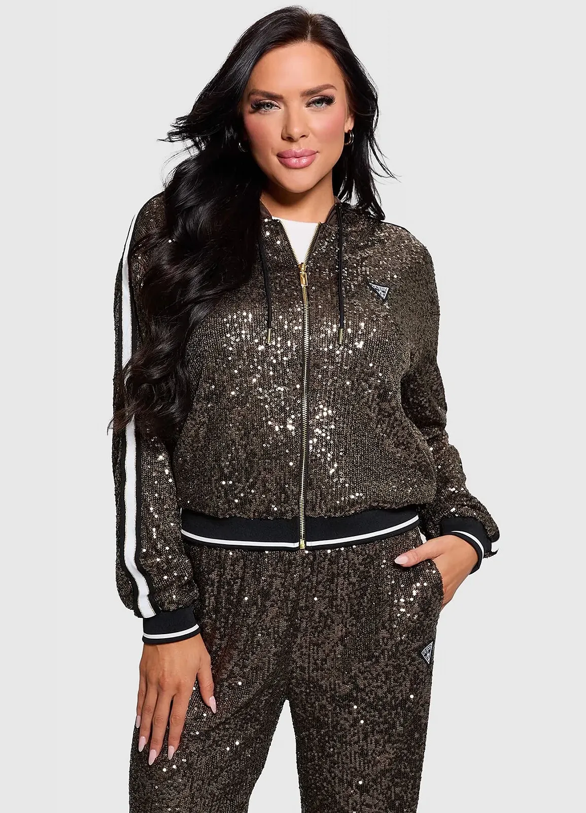 Жіноче худі Guess - Mini Sequins Zip-Up Sweatshirt (V4BQ19KCI90) Коричневий - S, фото №1