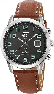 Чоловічий годинник ETT Eco Tech Time Radio Solar EGS-11499-22L Аналоговий з цифровою датою з шкіряним ремінцем коричневий - Фото 1