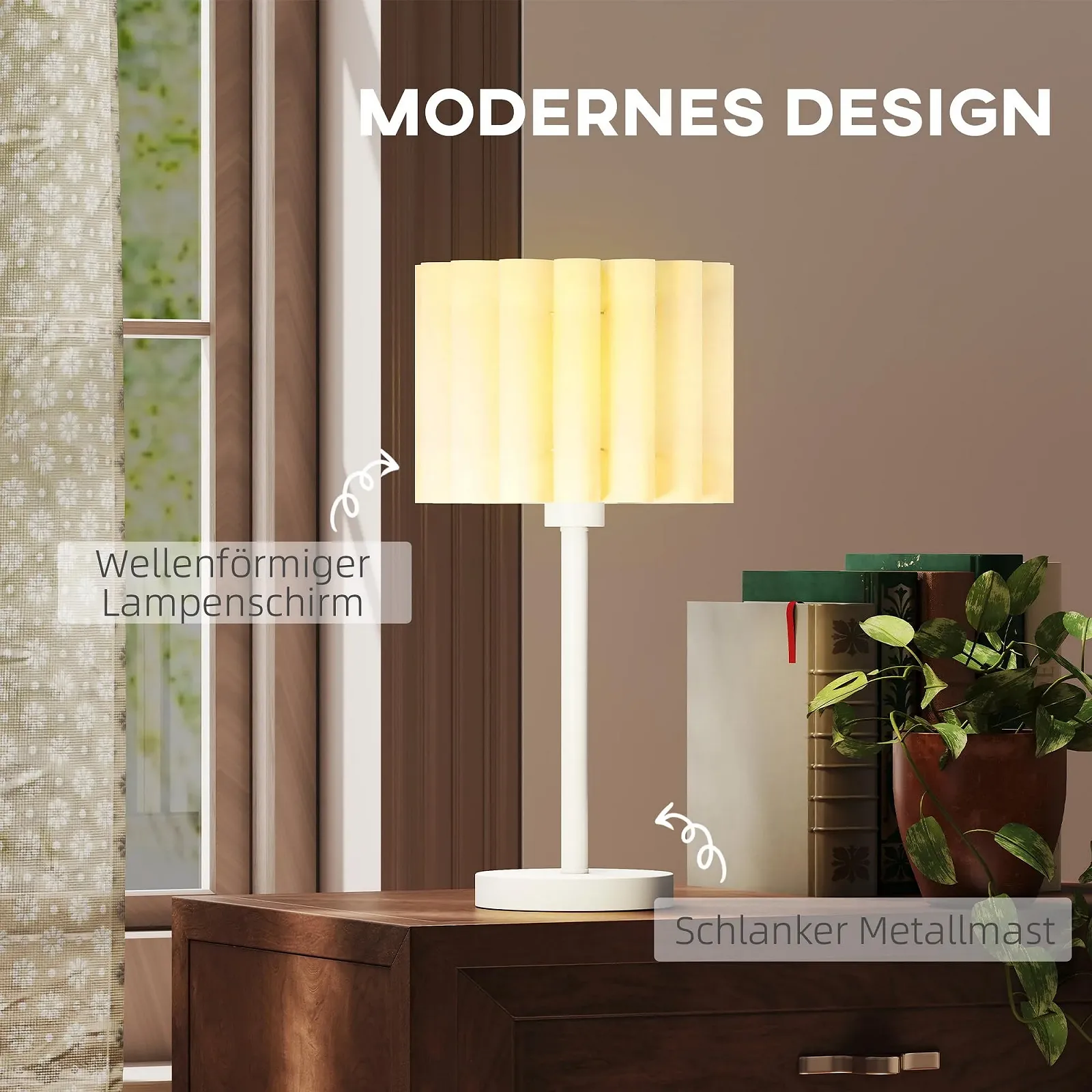 Настільна лампа HOMCOM з хвилястим абажуром E27 Біла, фото №3