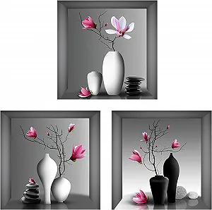 Наклейки на стіну UOCAI 3 штуки 3D Ваза з квітами 30 x 30 см - Фото 1