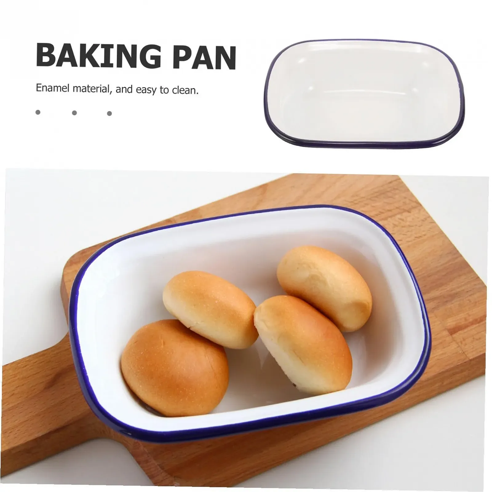 Деко POPETPOP Емальоване прямокутне з синім обідком термостійке, фото №9 Деко POPETPOP Емальоване прямокутне з синім обідком термостійке, фото №9