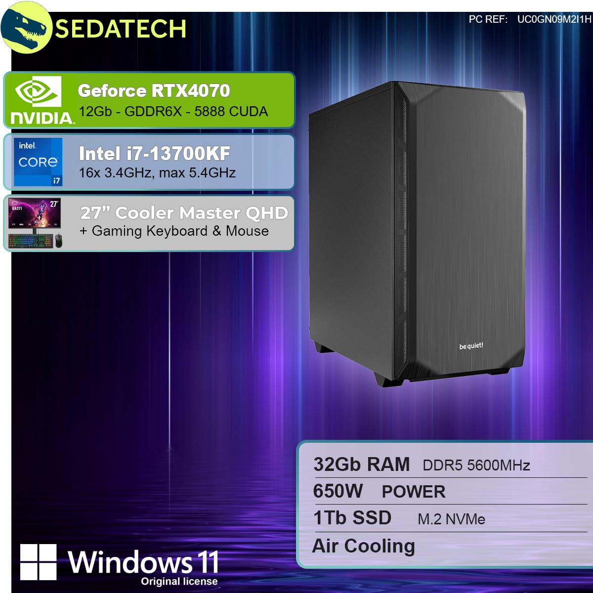 Комплект Sedatech Silent Gaming PC Intel i7-13700KF RTX4070 32GB DDR5 1TB SSD M.2 Windows 11 Монітор 27 дюймів, фото №2