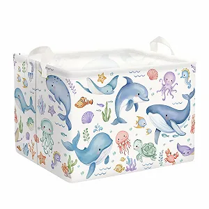 Купить Корзина для игрушек детская HUUMONSS Морские существа для мальчиков и девочек, Синие киты, 36 л - Фото 1 Корзина для игрушек детская HUUMONSS Морские существа для мальчиков и девочек, Синие киты, 36 л - Фото 1