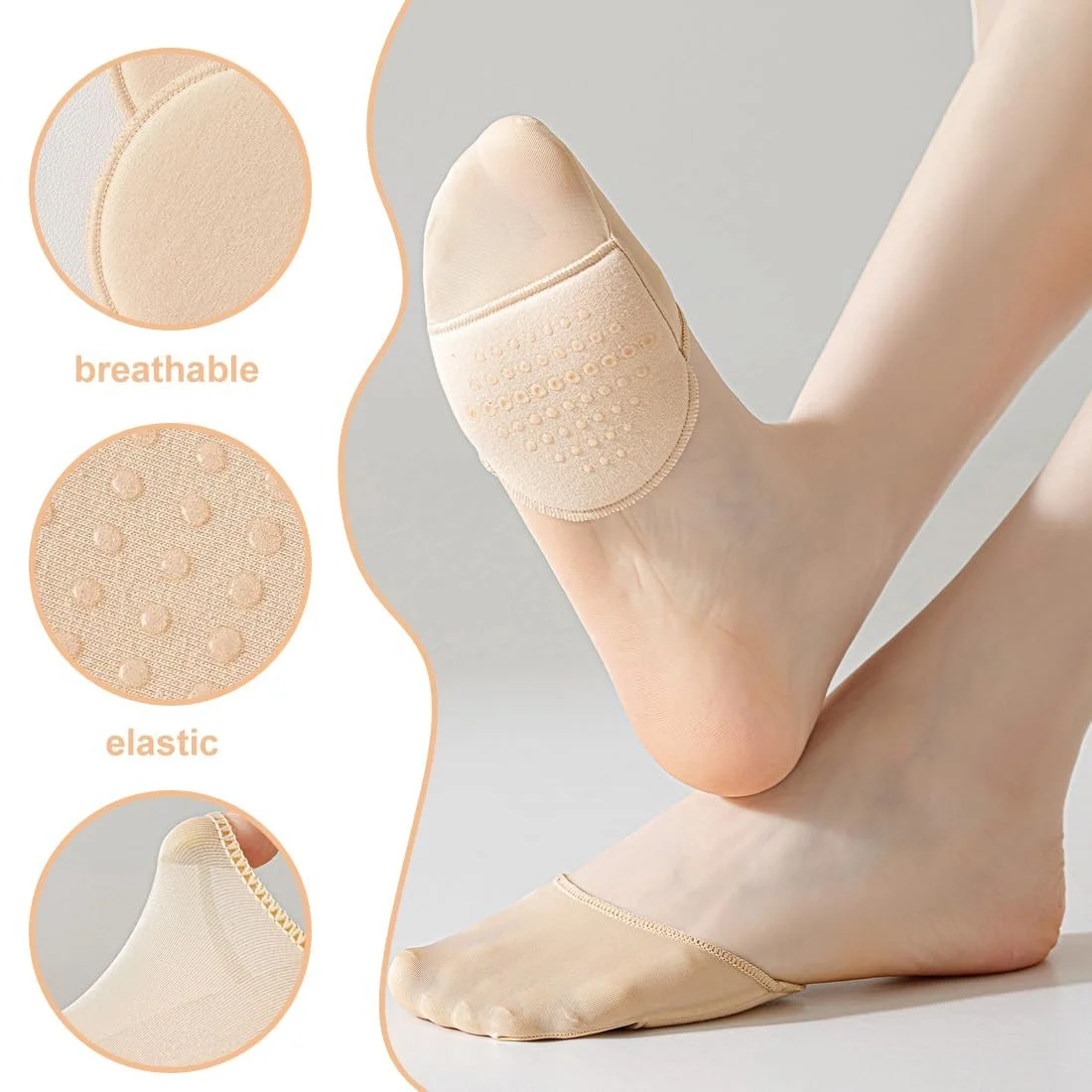 Носки для пальцев ног Женские Невидимые Дышащие Без следа носки-половинки Нескользящие Носки для передней части стопы Накладки на пальцы для высоких каблуков для девочек, 5 пар, фото №3