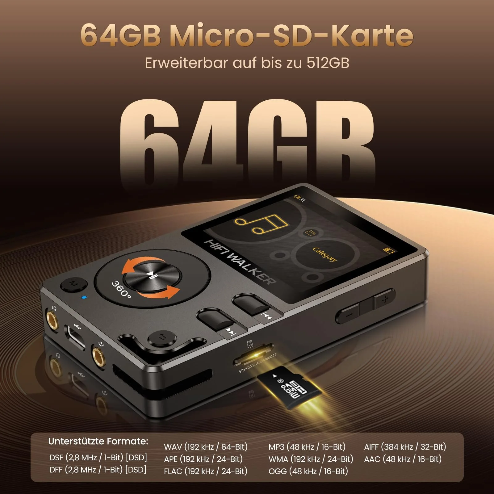 MP3-плеєр HIFI WALKER H2 High Resolution Bluetooth FLAC WAV Цифровий Чорний, фото №6