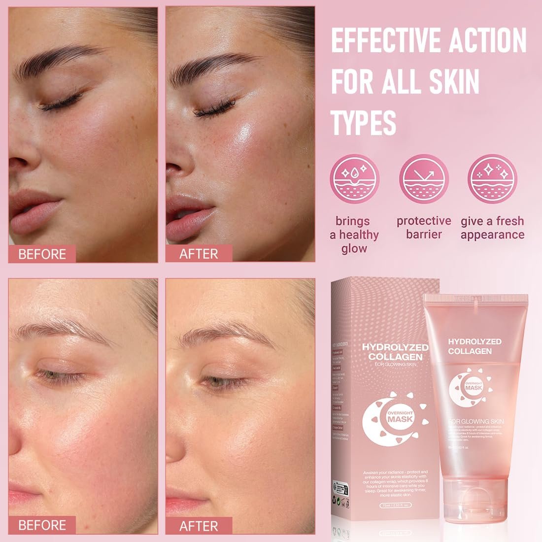 Нічна маска для обличчя з колагеном Collagen Overnight, нічний пілінг, маска-плівка з колагеном для всіх типів шкіри, фото №4