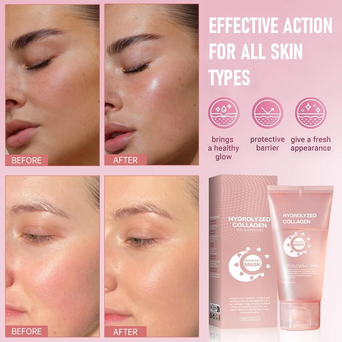 Нічна маска для обличчя з колагеном Collagen Overnight, нічний пілінг, маска-плівка з колагеном для всіх типів шкіри, фото №4