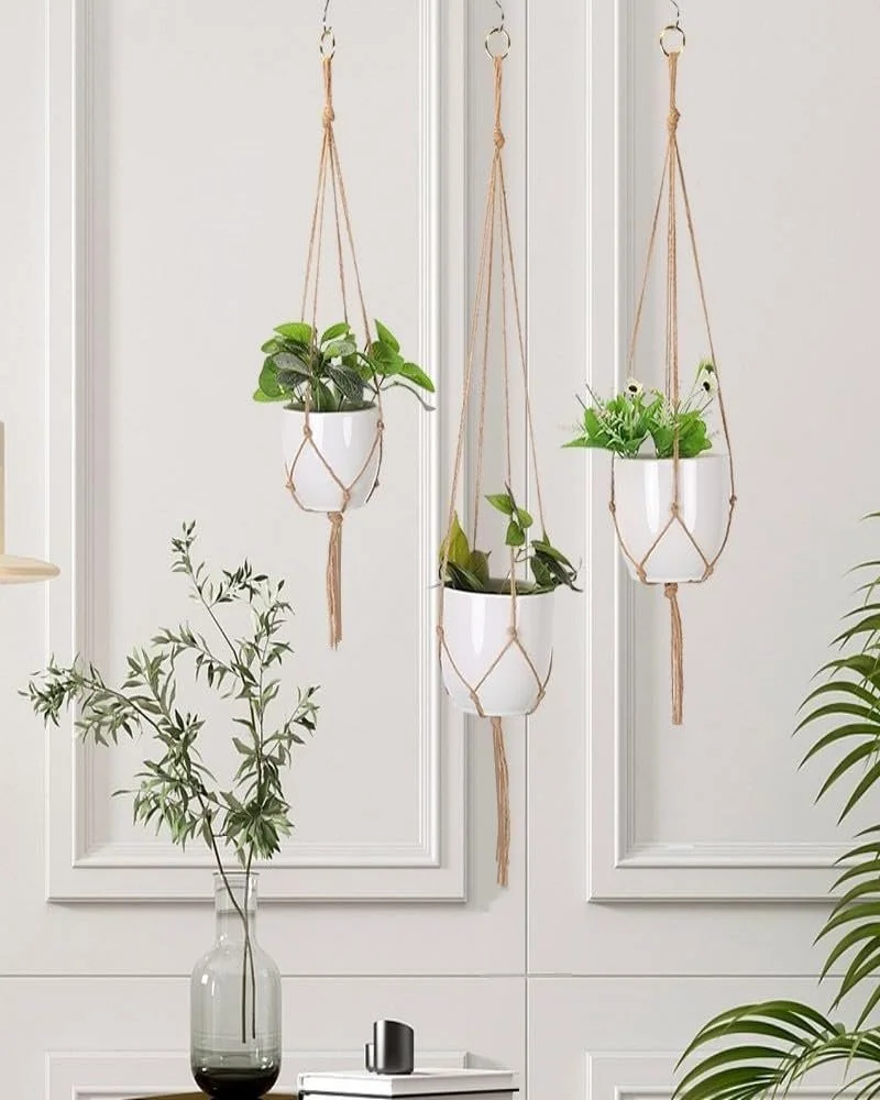 Подвес для растений макраме JZK, 3 шт., 90 см, 100 см, 120 см, с крючками, джутовый, фото №3