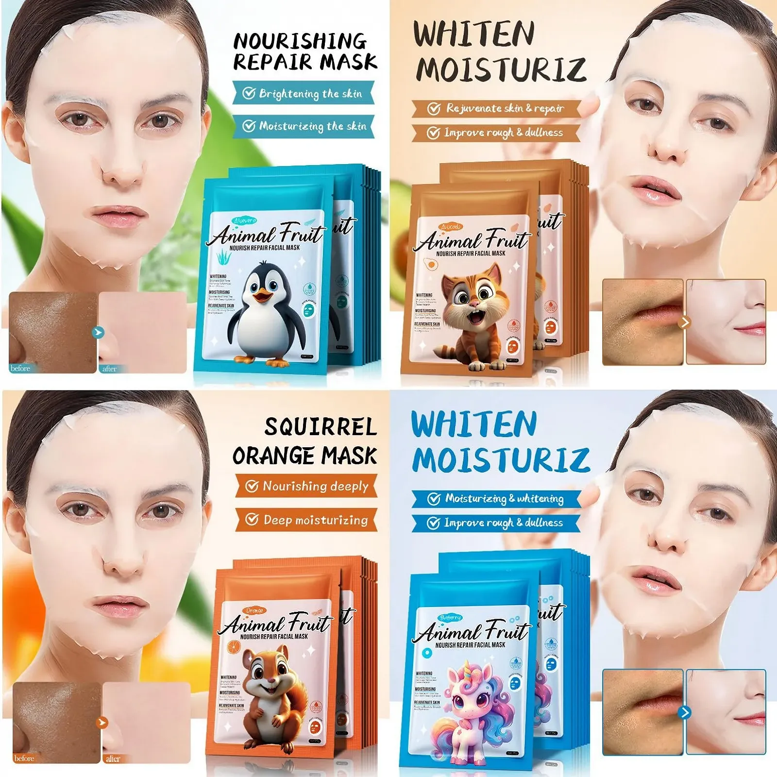 Тканевая маска ARCHIDATE Набор 8 шт Увлажняющая Маска для лица Женская Гиалуроновая Маска для лица Уход за лицом, фото №2