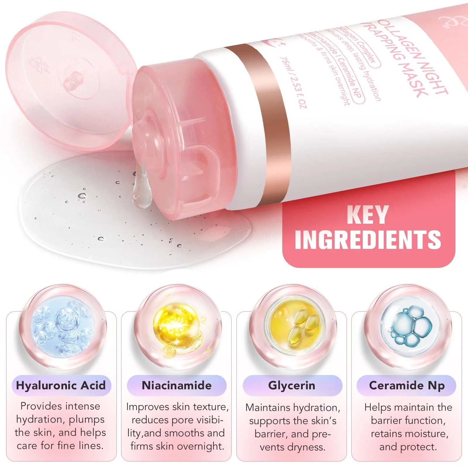 Нічна Маска для обличчя Collagen Розгладжує та підтягує шкіру, фото №7