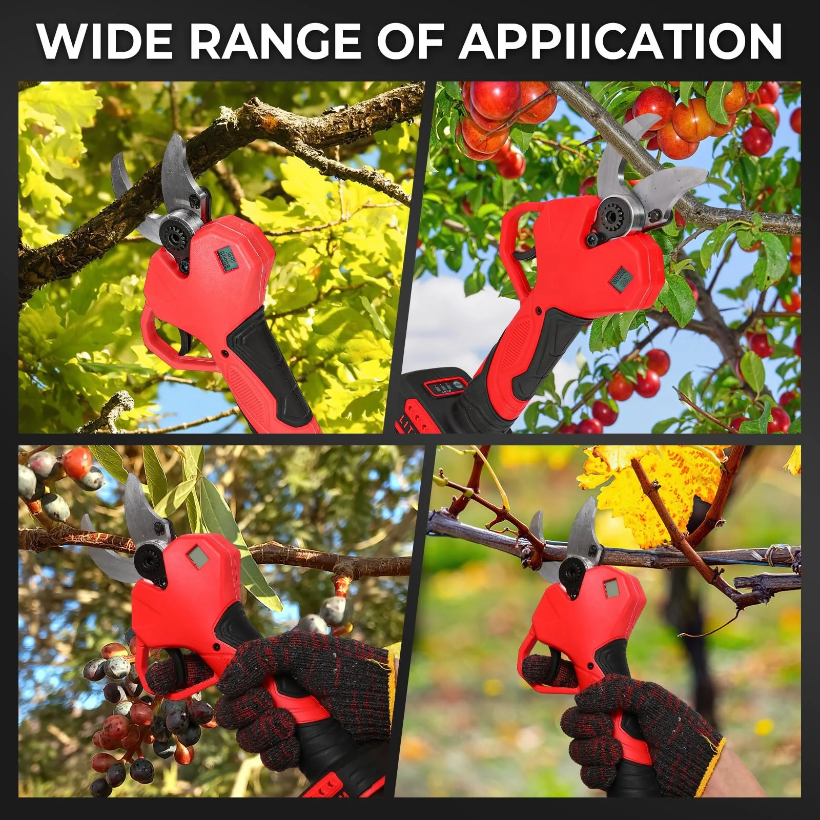 Секатор акумуляторний 900 Вт професійний електричний з РК-дисплеєм, діаметр різання 40 мм, 2 x 7500 мАг 36 В батареї, фото №5