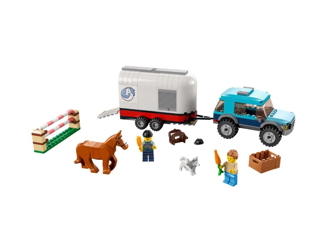 Конструктор LEGO City 60327 Horse Transporter Игровой набор для детей с игрушечным внедорожником, прицепом для лошади, препятствиями, 2 минифигурками, лошадь с седлом и фигурка собаки, 196 деталей, 5+, фото №3