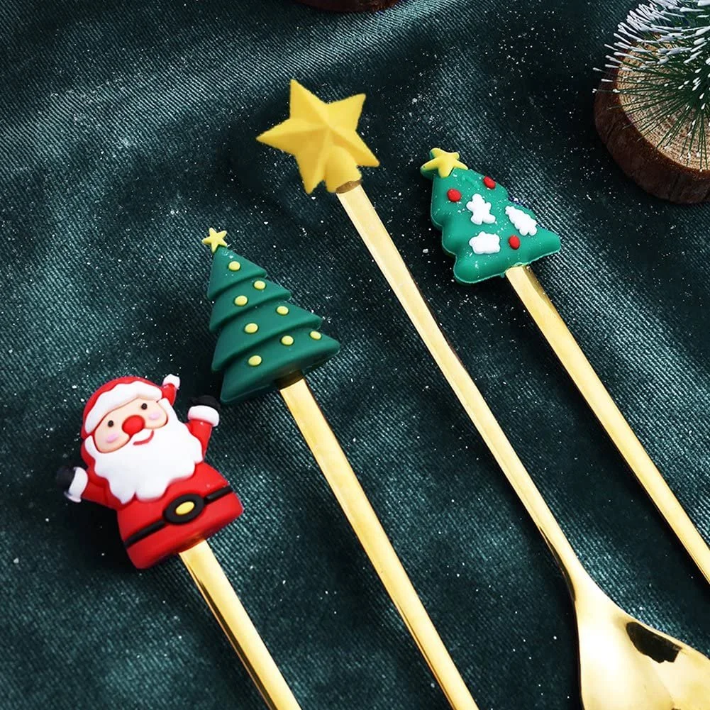 Чайна ложка Різдво, набір 4 шт., нержавіюча сталь, милий набір чайних ложок, фото №4