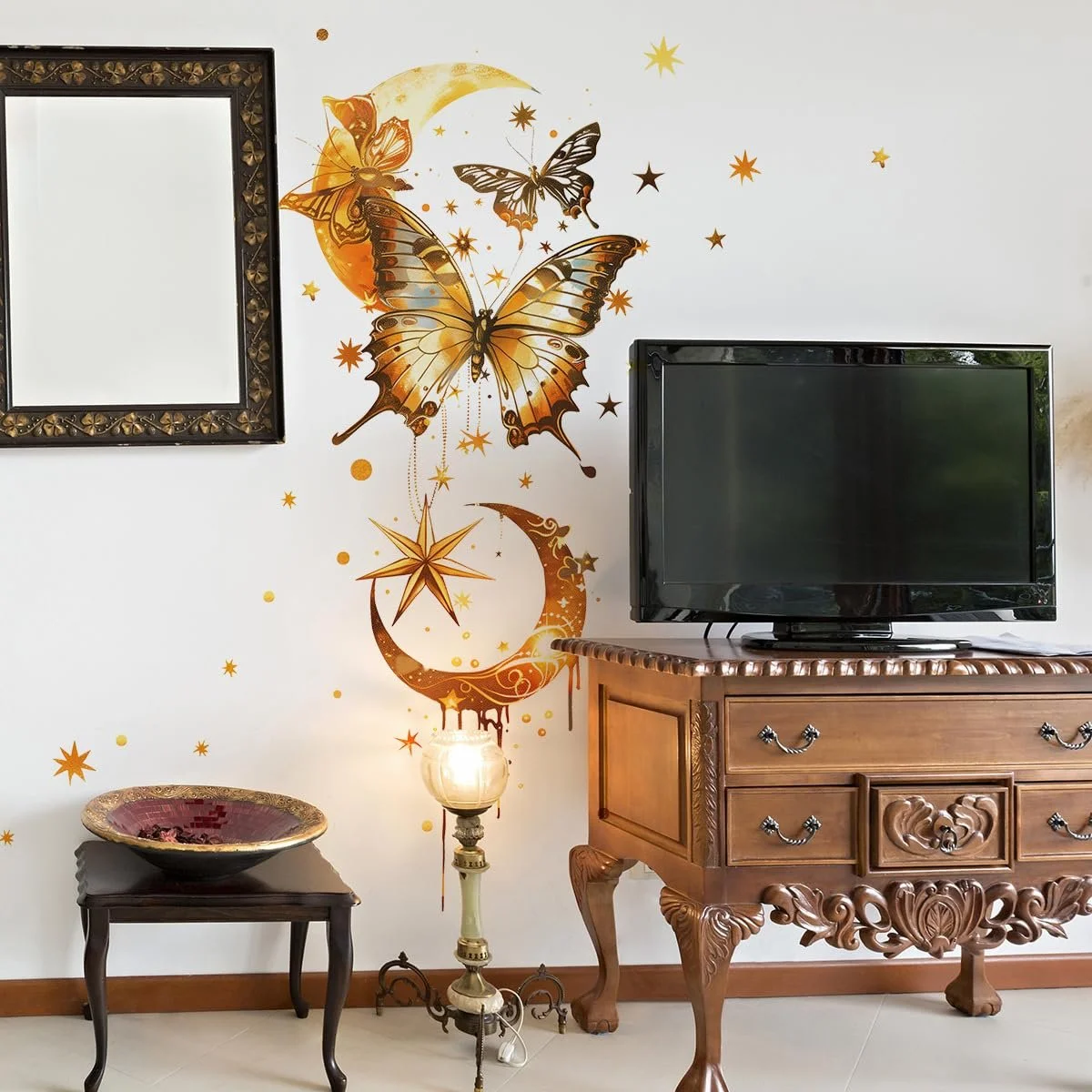 Наклейка на стіну Метелик Місяць Зірка Водонепроникна Вінілова Знімна Золота, фото №2