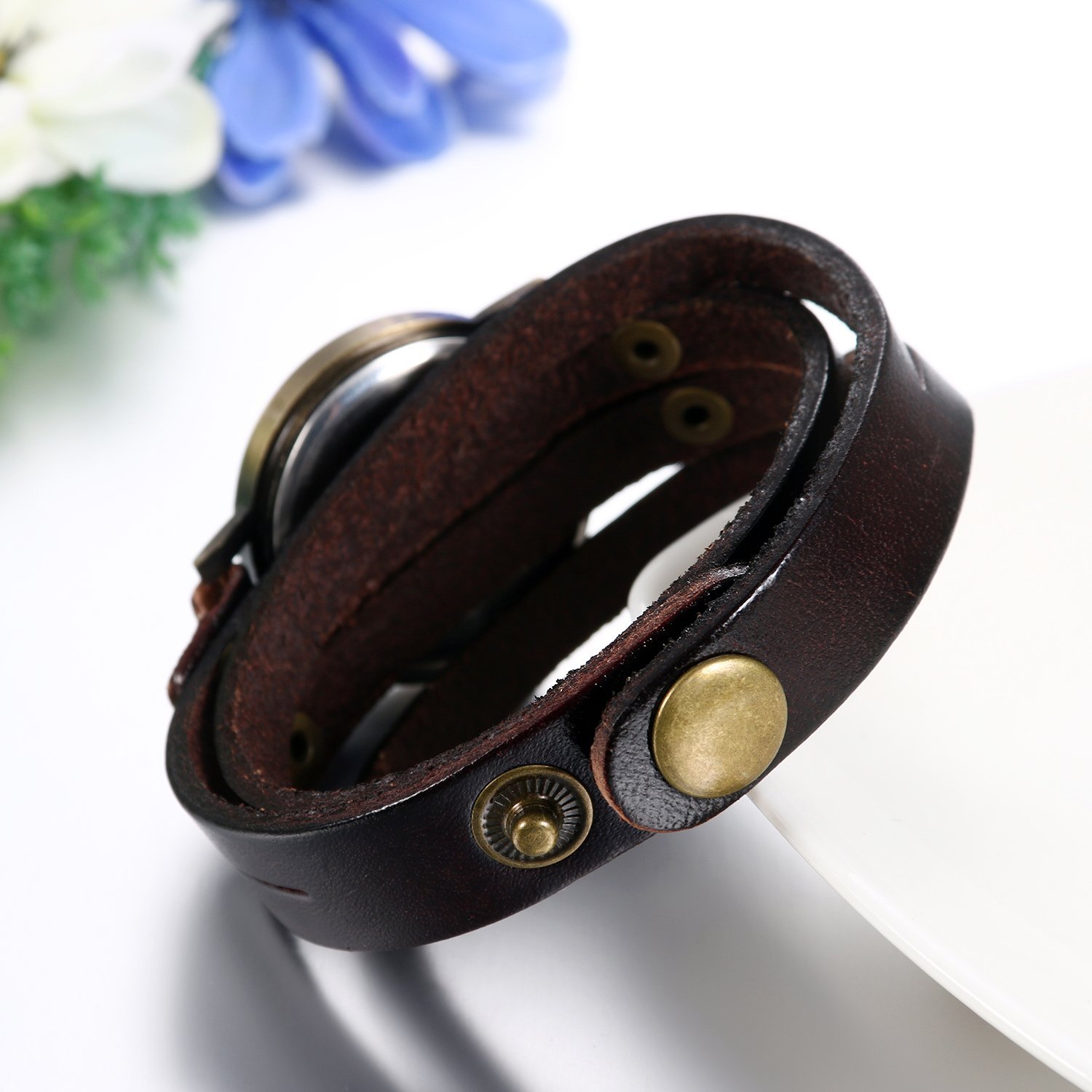 Часы унисекс JewelryWe Кожаный ремешок Браслет Винтаж Зеленый циферблат, фото №5