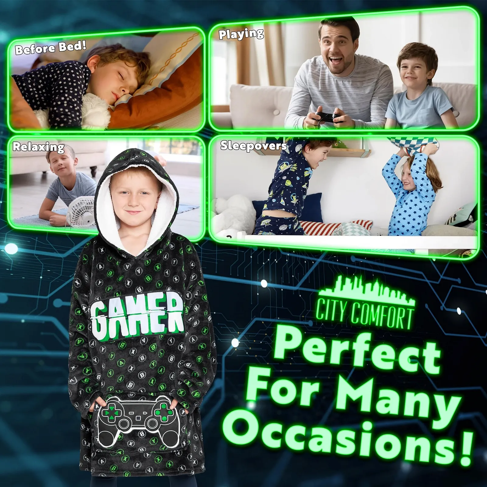 Одеяло-худи CityComfort Детская Флисовая Плюс Размера Худи для Мальчиков, фото №4 Одеяло-худи CityComfort Детская Флисовая Плюс Размера Худи для Мальчиков, фото №4