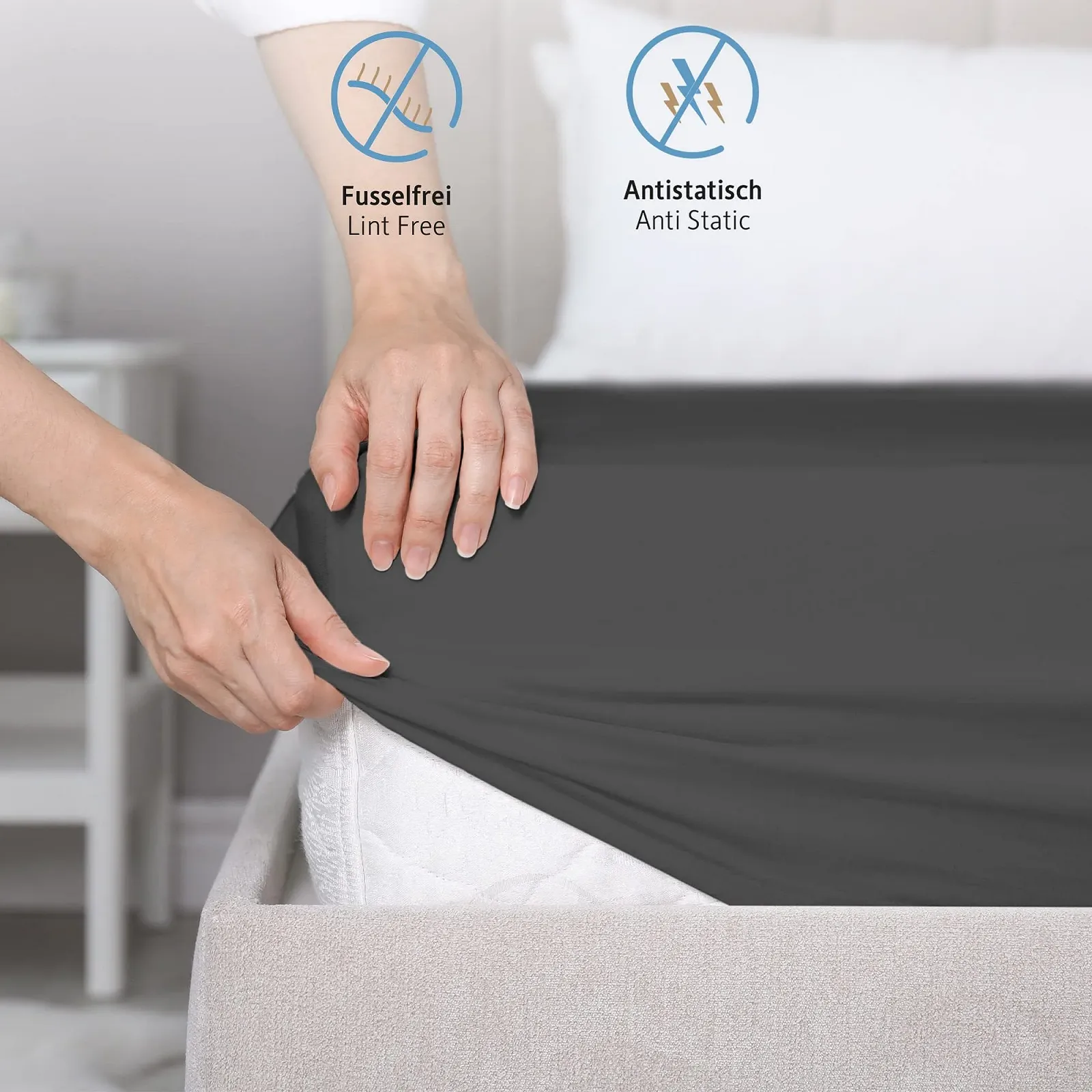 Простынь на резинке Komfortec Jersey 140 x 200 см, 100% хлопок, антрацит, фото №6