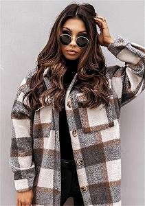 Пиджак Yming Женский Длинный с лацканами Винтажный в клетку с карманами synthetic.ua - Фото 1