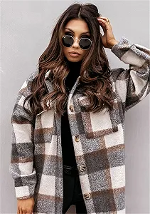 Пиджак Yming Женский Длинный с лацканами Винтажный в клетку с карманами synthetic.ua - Фото 1
