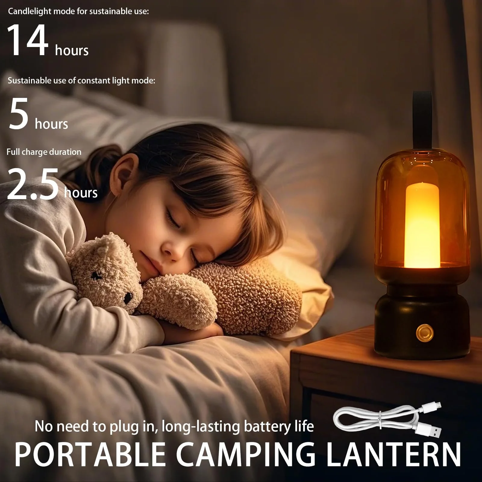 Настільна лампа-ліхтар Ретро LED портативна бездротова 1800 K режим мерехтіння свічки 14 год роботи чорна, фото №6