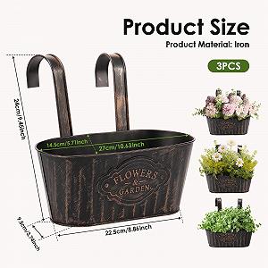 Горщики для квітів на паркан металеві овальні вінтажні Набор 3 шт. synthetic.ua - Фото 1