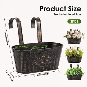 Горшки для цветов на забор металлические овальные винтажные Набор 3 шт. synthetic.ua - Фото 1