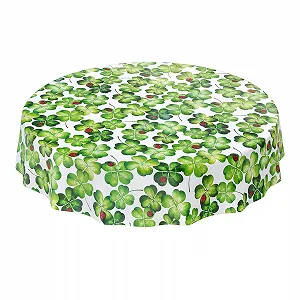 Скатертина клейончаста ANRO Lucky Charm 140 см кругла Сонечко та конюшина Мийна - Фото 1