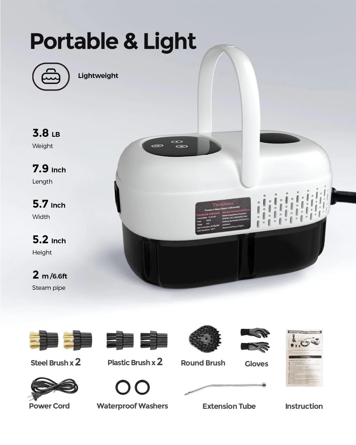 Пароочисник 2500 Вт, ручний пристрій для дому, портативний, високотемпературна машина для кухні, ванної кімнати, плитки, оббивки Білий, фото №7 Пароочисник 2500 Вт, ручний пристрій для дому, портативний, високотемпературна машина для кухні, ванної кімнати, плитки, оббивки Білий, фото №7