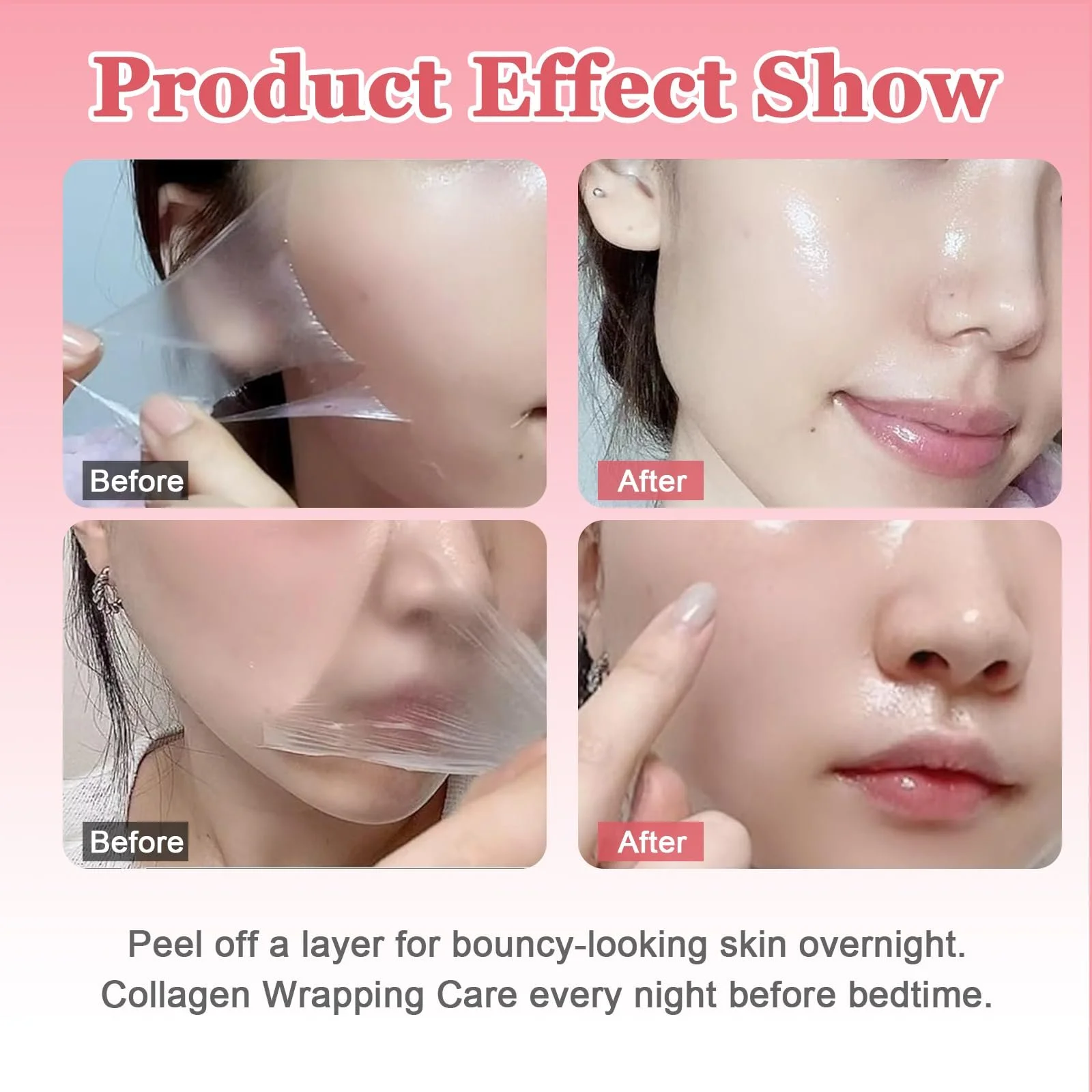 Нічна маска Collagen, маска-плівка Collagen для сяючої шкіри, глибоке зволоження, фото №7