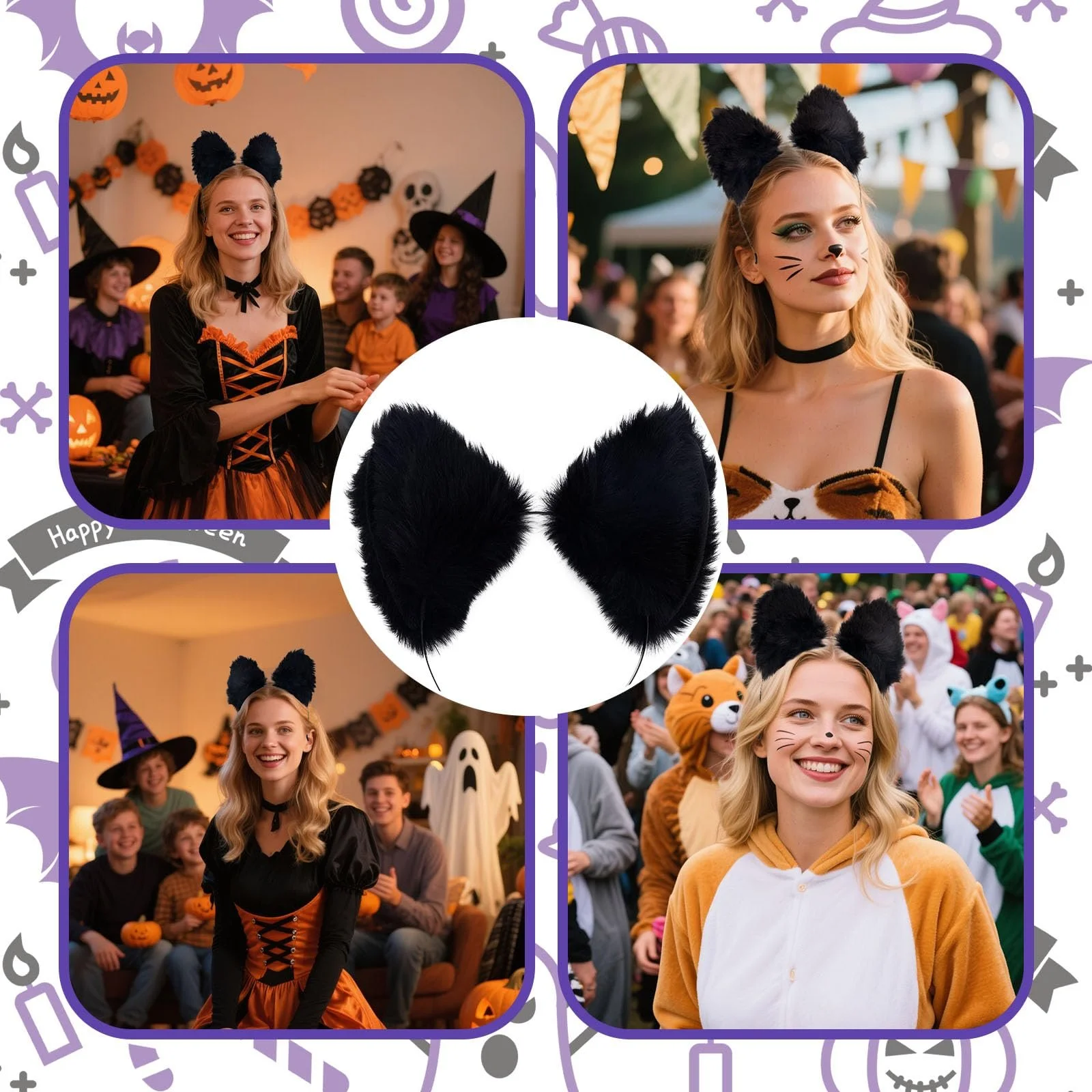 Обруч Вушка котика Чорний Оксамит для жінок, для дорослих та дітей, фото №7