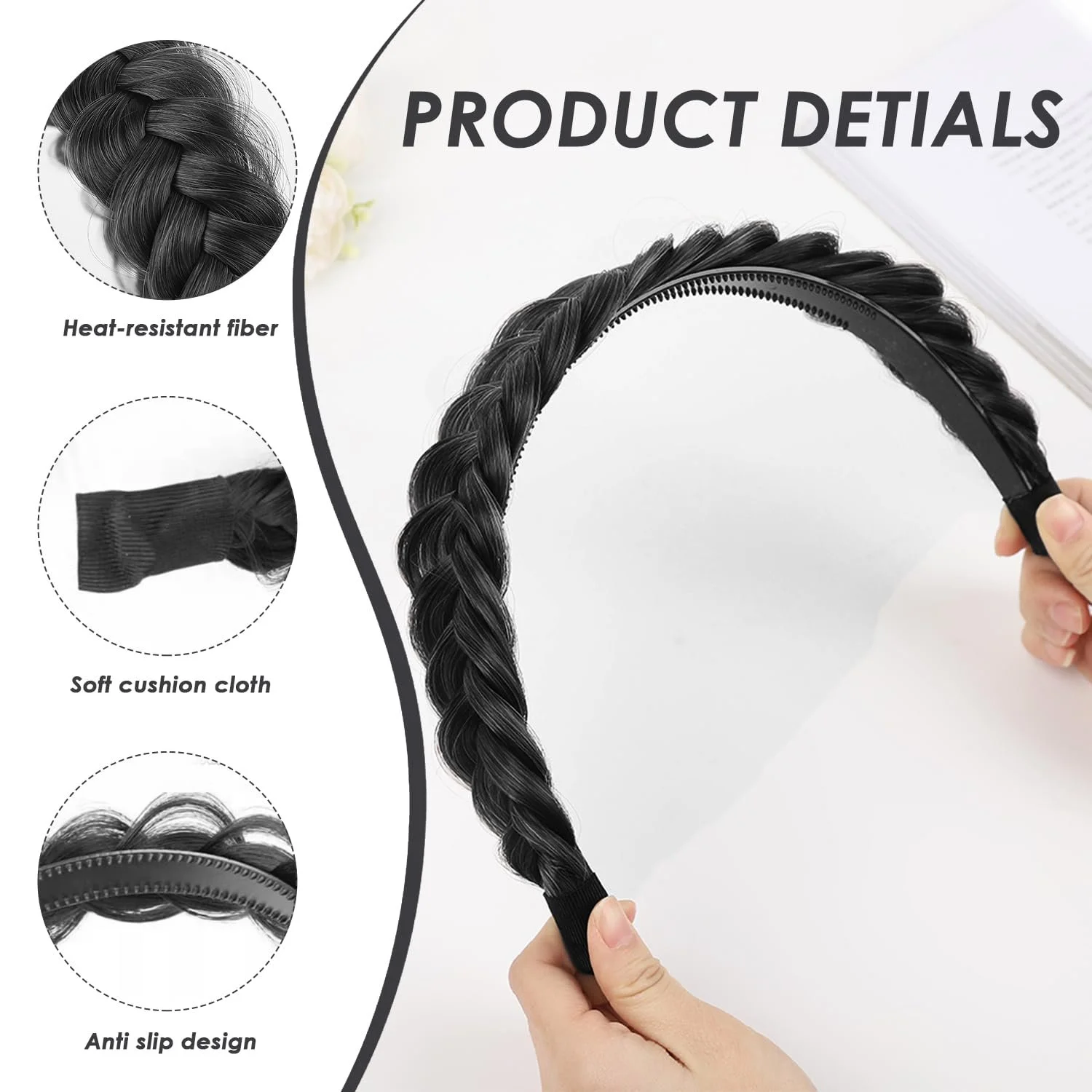 Обруч плетений чорний і 2 гумки для волосся еластичні аксесуари для волосся, фото №3 Обруч плетений чорний і 2 гумки для волосся еластичні аксесуари для волосся, фото №3