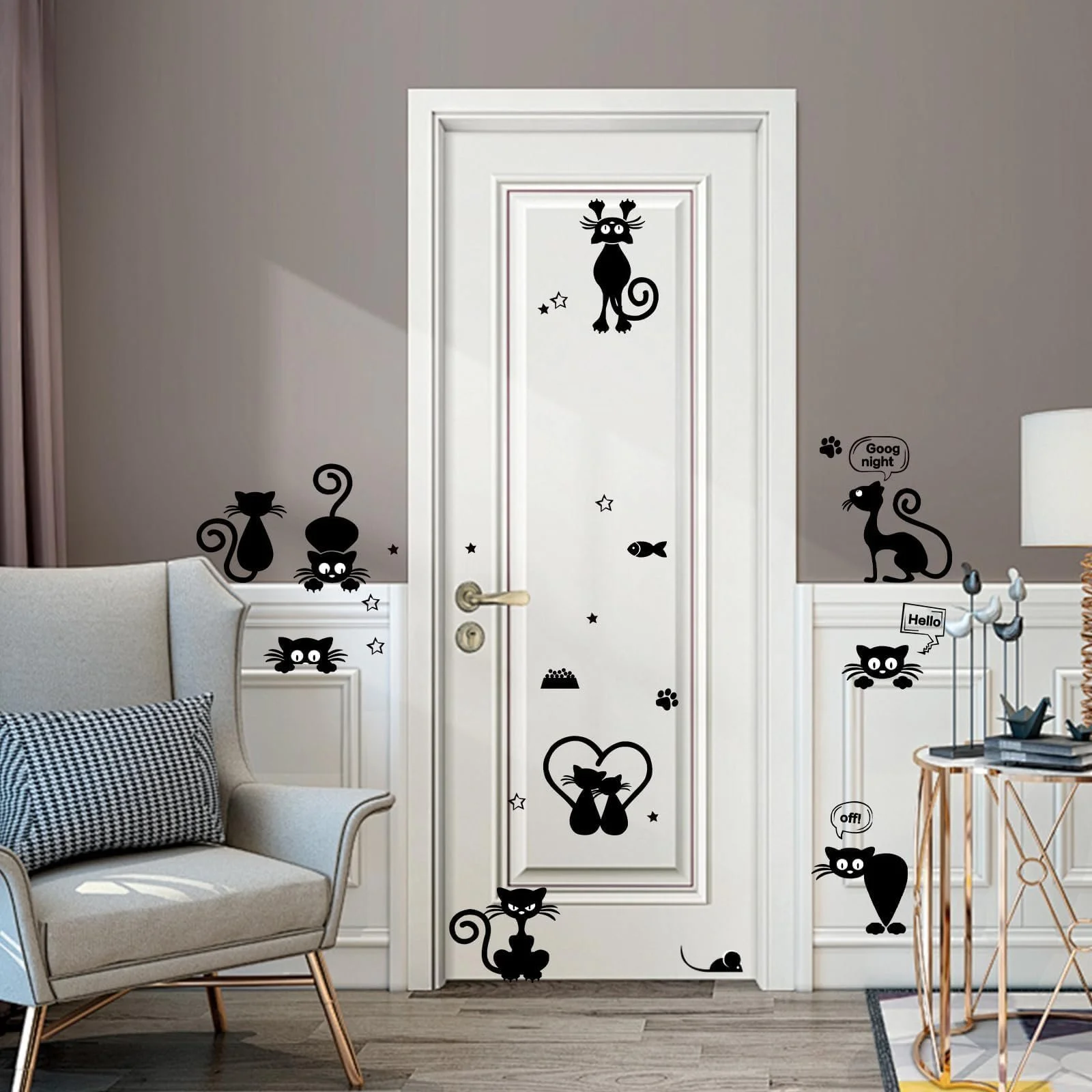 Наклейка на стіну Кіт Для вимикачів та розеток Самоклейна Чорна, фото №5