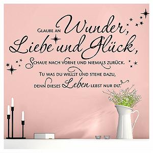 Наклейка на стіну Grandora W5444 Цитата «Glaube an Wunder Liebe und Glück» Чорна 120 x 47 см - Фото 1