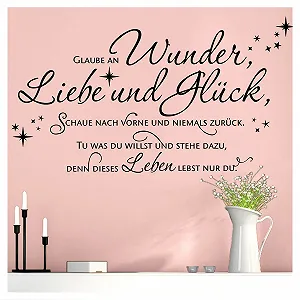 Наклейка на стіну Grandora W5444 Цитата «Glaube an Wunder Liebe und Glück» Чорна 120 x 47 см - Фото 1