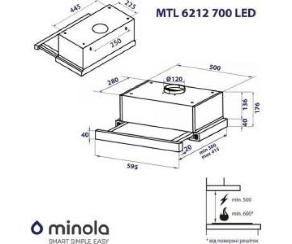 Витяжка телескопічна Minola MTL 6212 WH 700 LED, фото №5