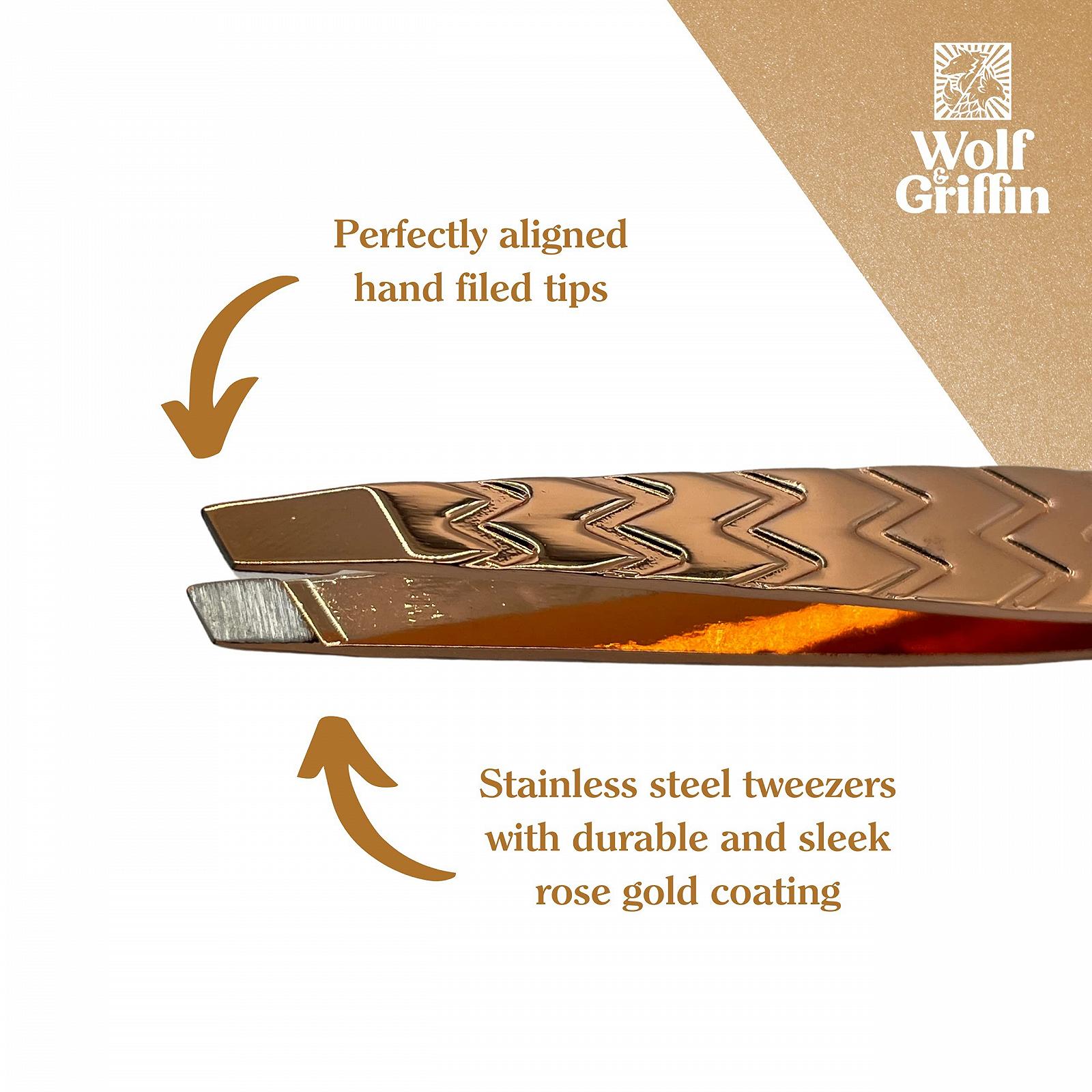 Пінцет Wolf & Griffin Ultimate Precision професійний скошений з чохлом Rose Gold, фото №3