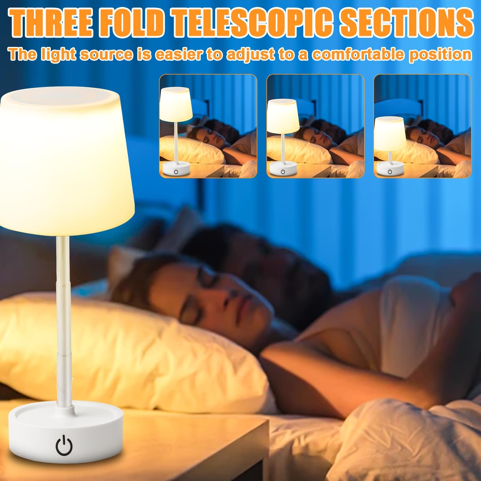 Настільна лампа LED акумуляторна USB телескопічна регульована висота тепле світло 2 шт., фото №3