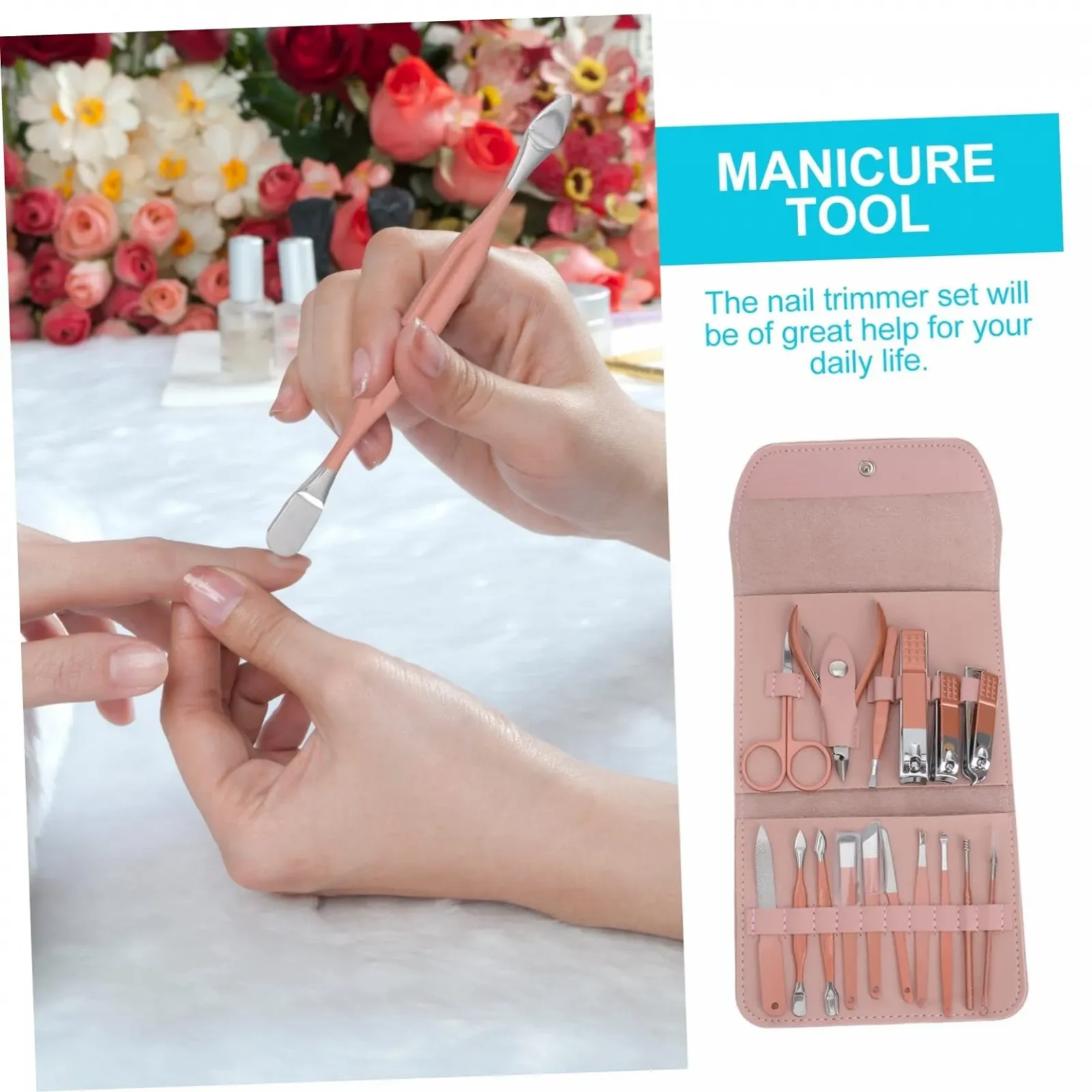 Набор для маникюра WRITWAA 16 шт., многофункциональные инструменты, розовое золото, фото №8