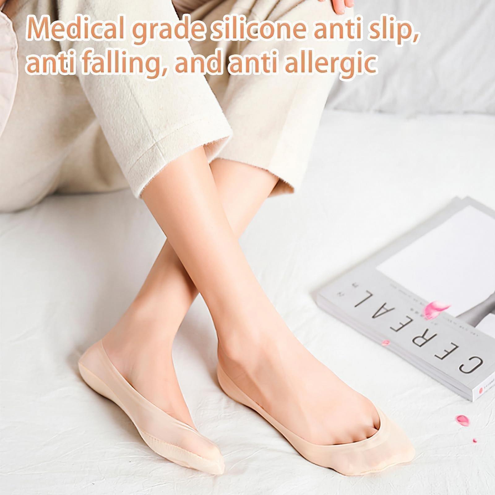 Женские невидимые носки 4 пары, Размер 36-40, Балетки, с нескользящим силиконом, Нейлон и хлопок, бежевый, фото №4