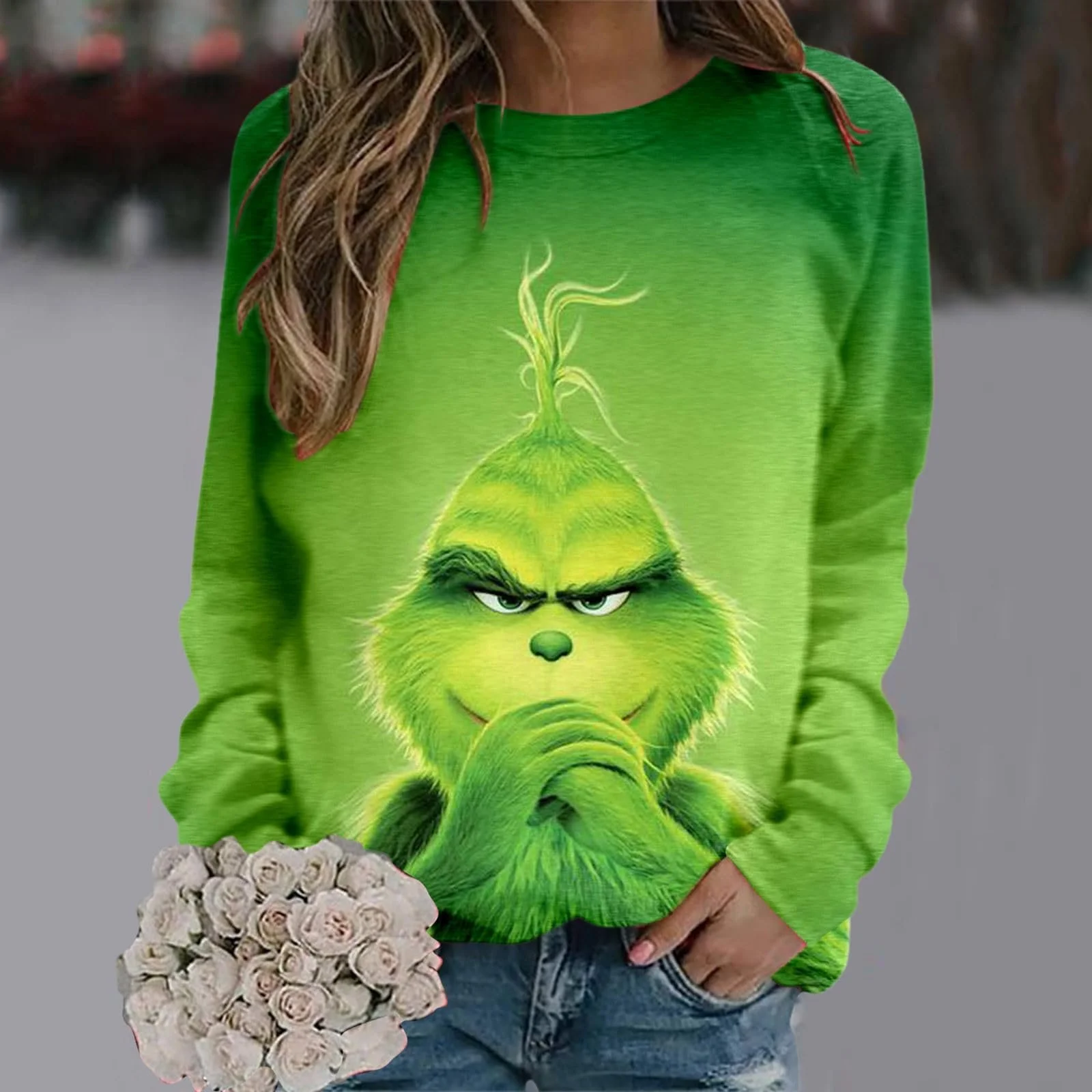 Рождественский джемпер BHXUTK Женский смешной 3D рождественский свитшот с длинным рукавом Рождественский свитер Женский уродливый рождественский джемпер Рождественский джемпер Уродливый рождественский свитер Рождественский джемпер Свитшоты Рубашка с длинным рукавом, фото №2