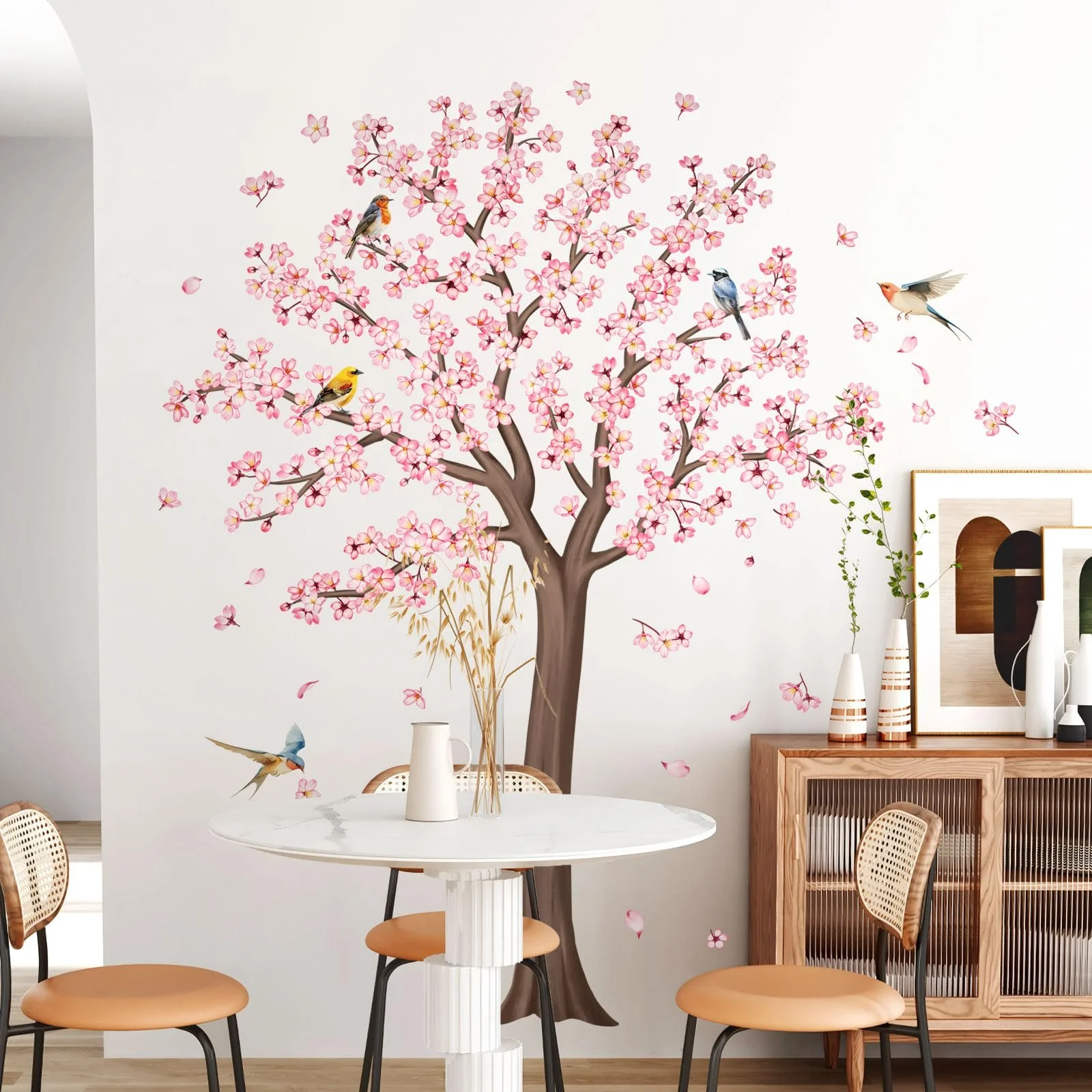 Наклейка на стіну Велике вишневе дерево рожевий цвіт H159 см, фото №3