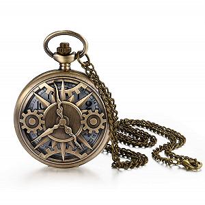 Карманные часы JewelryWe Мужские ретро Шестерёнки/Череп/Римские цифры/Карта мира знаков зодиака Цепочка Аналоговые кварцевые часы Кулон с цепочкой-ожерельем Бронзовый подарок для мужчин - Фото 1