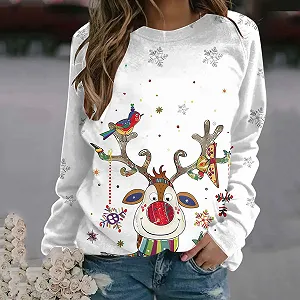 Женский Рождественский Свитшот Рождественский Пуловер Модный Элегантный С круглым вырезом С длинными рукавами Рождественский Принт synthetic.ua - Фото 1