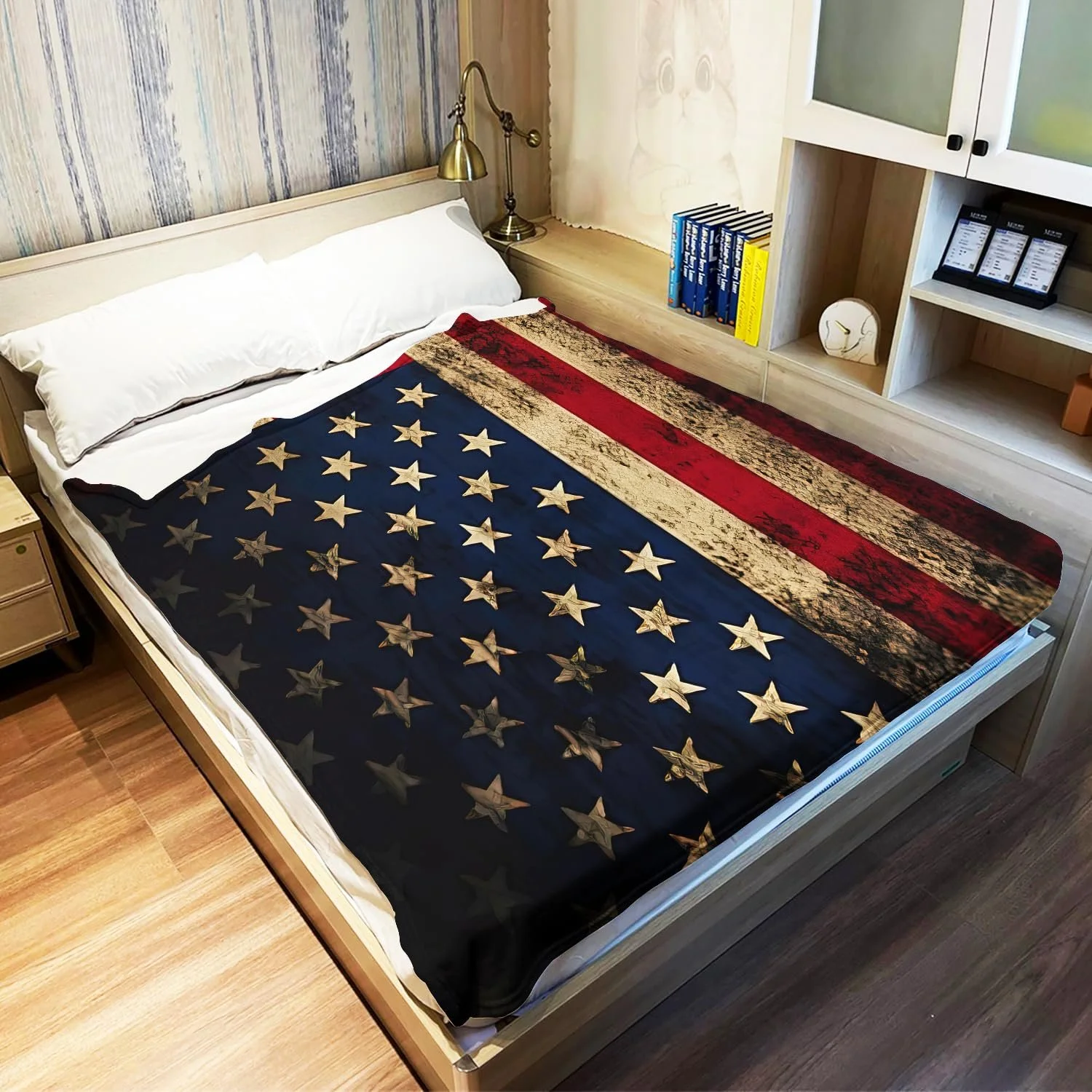Одеяло YISUMEI Фланель Мягкое флисовое одеяло для кровати 150 x 200 см Винтажный американский флаг Гранж, фото №3