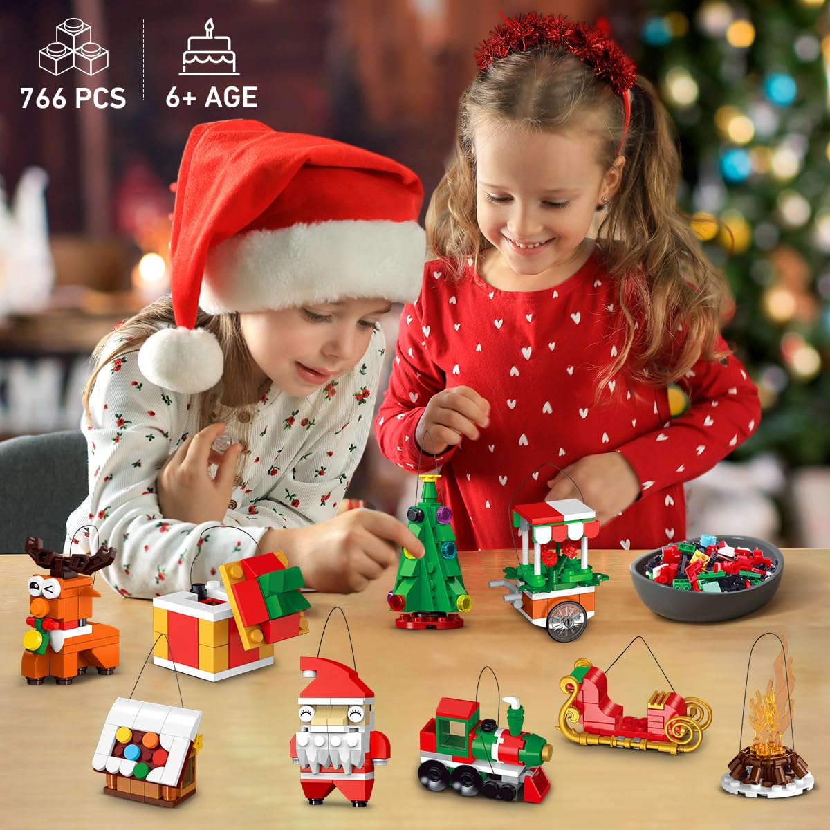 Набір HOGOKIDS 24 Різдвяні Орнаменти Декорування Ялинки Санта Сніговик Печиво Олені Лускунчик Подарунок для дітей, фото №3