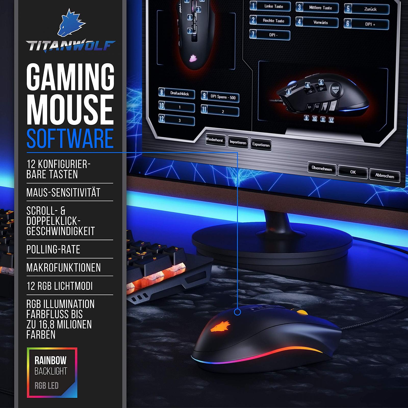 Мышь игровая Titanwolf LAW, 24000 DPI, сенсор Avago 3360, 12 кнопок, RGB, регулировка веса, фото №4