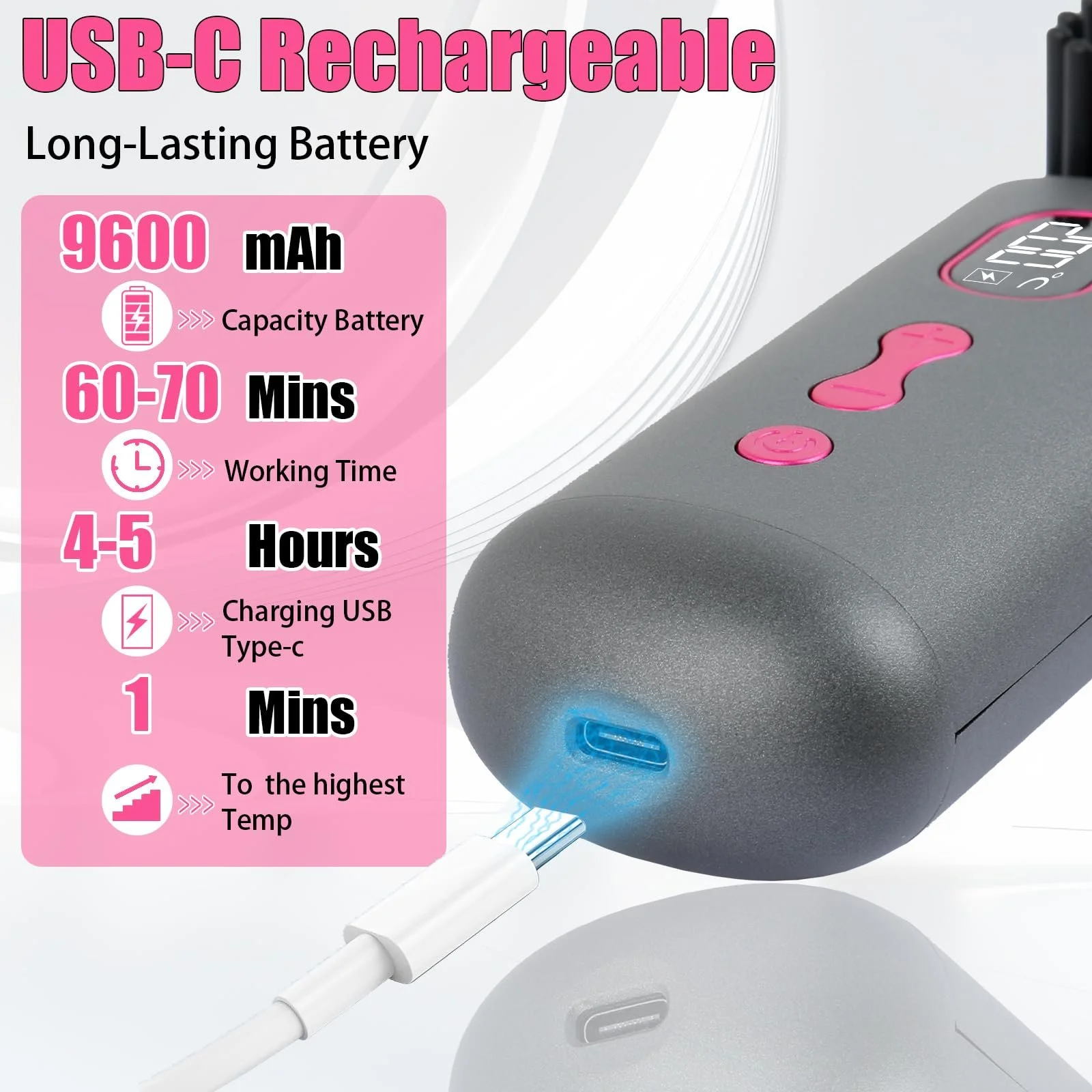 Бездротова щітка-випрямляч 9600mAh LCD Display Grey, фото №2 Бездротова щітка-випрямляч 9600mAh LCD Display Grey, фото №2