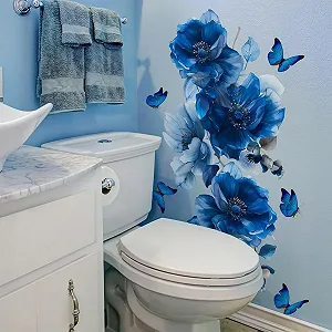 Наклейка на стіну Blue Floral Butterfly Romantic Flower Botanical Vinyl Блакитна - Фото 1